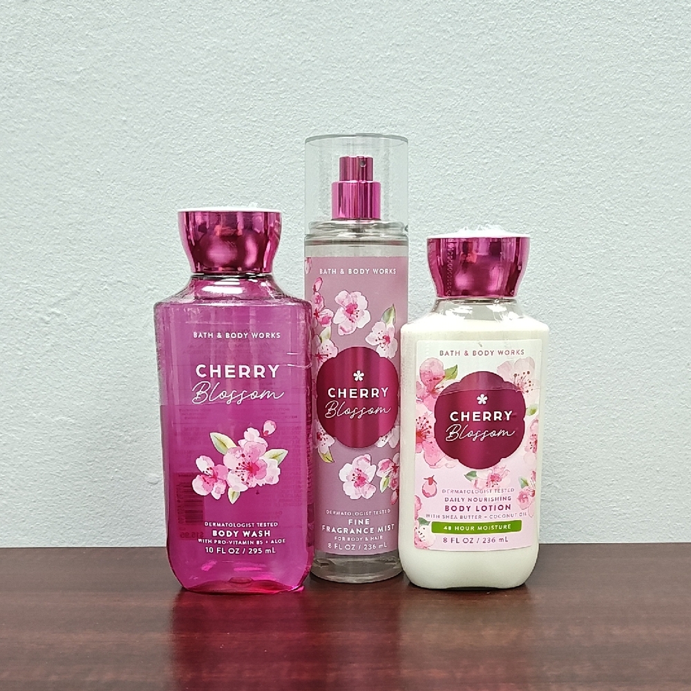 Bath & Body Works CHERRY BLOSSOM 3 Piece Body Care Bundle Set
